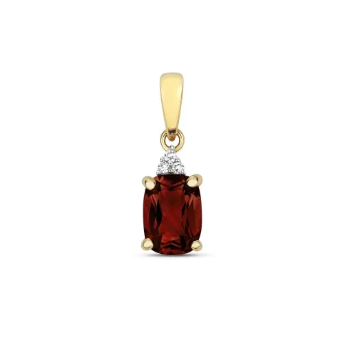 Diamond & Cushion Garnet 1.26ct Pendant 9ct Gold